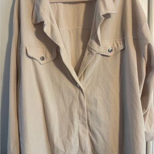 Cream Button-Up Waffle Knit Shirt